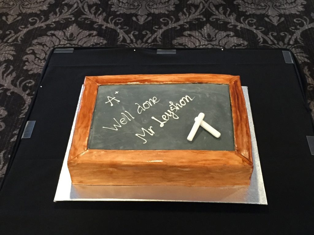 A school-themed retirement cake was hand-crafted by Sooo Delicious.